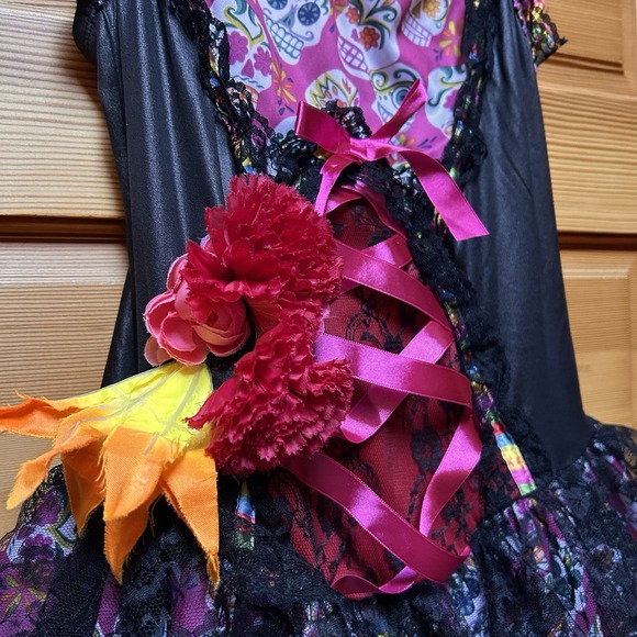 Valentines Day Womens Pink Skull Ribbon Lace Dress Size Medium Witchy Whimsygoth - Picture 8 of 12